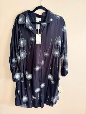 Black Floral-Print Midi Shirt Dress by Before You
